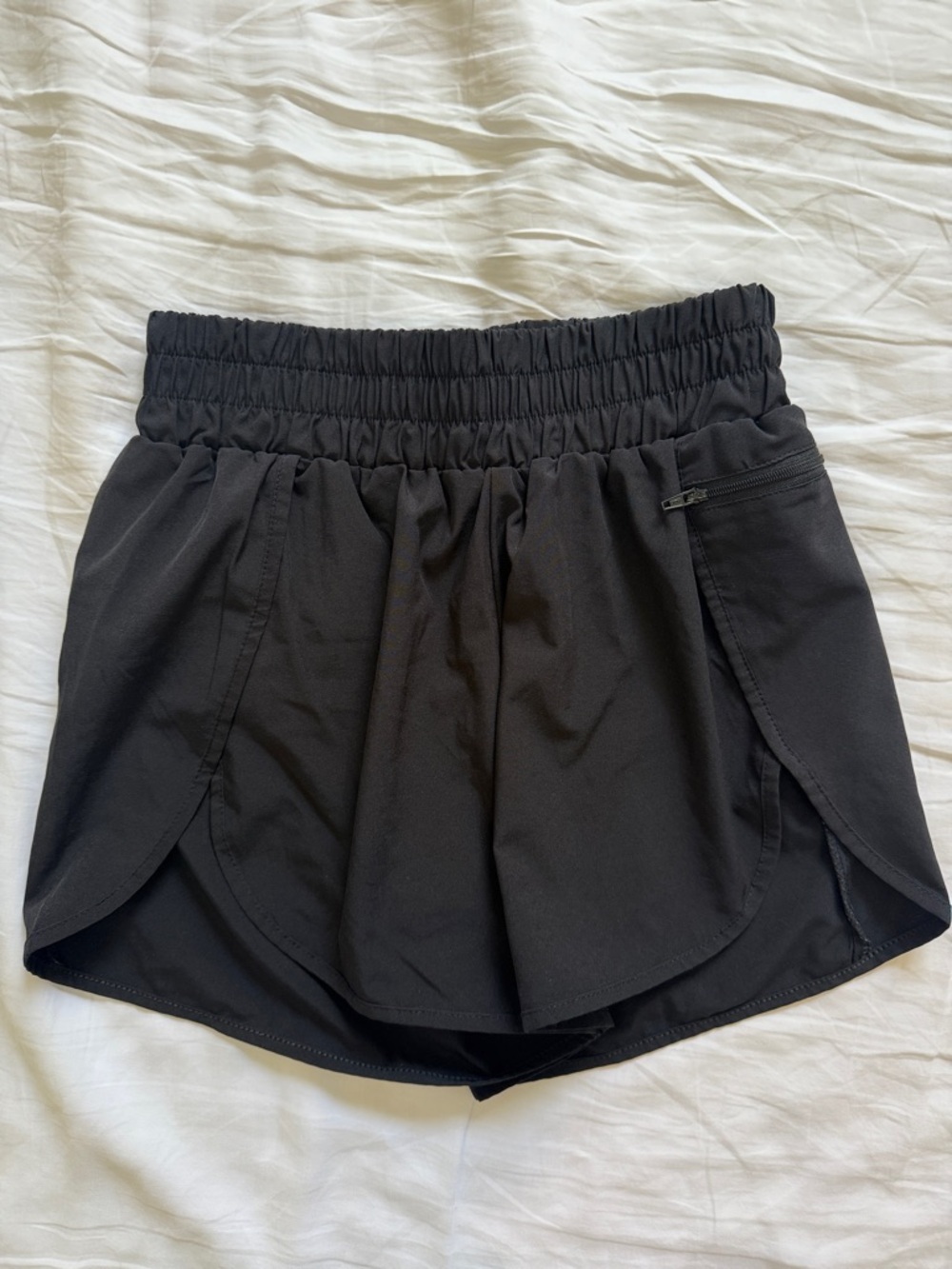 Women's Black Athletic Shorts with Elastic Waist and Side Pockets